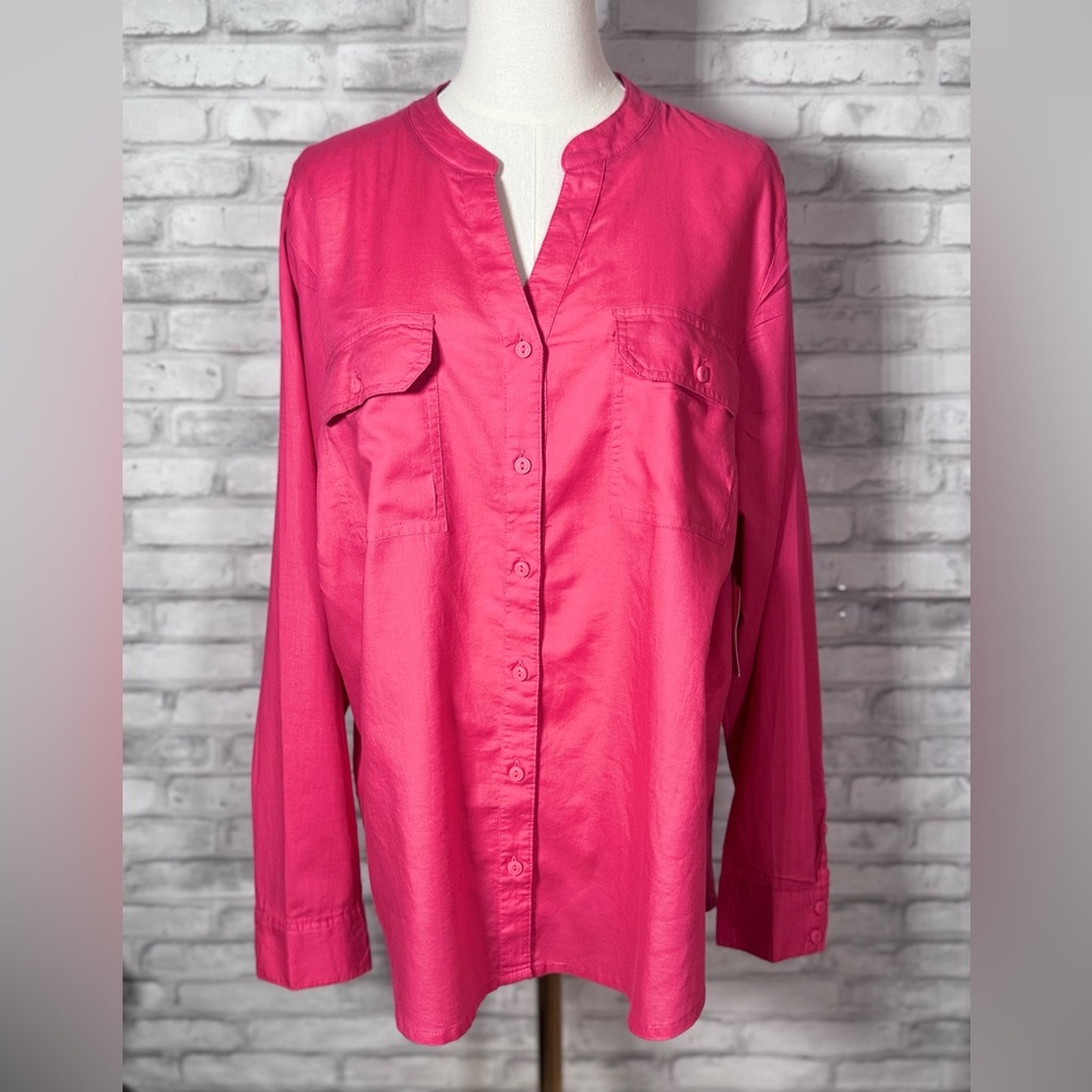 St John’s Bay Pink Button-Down Cotton Shirt